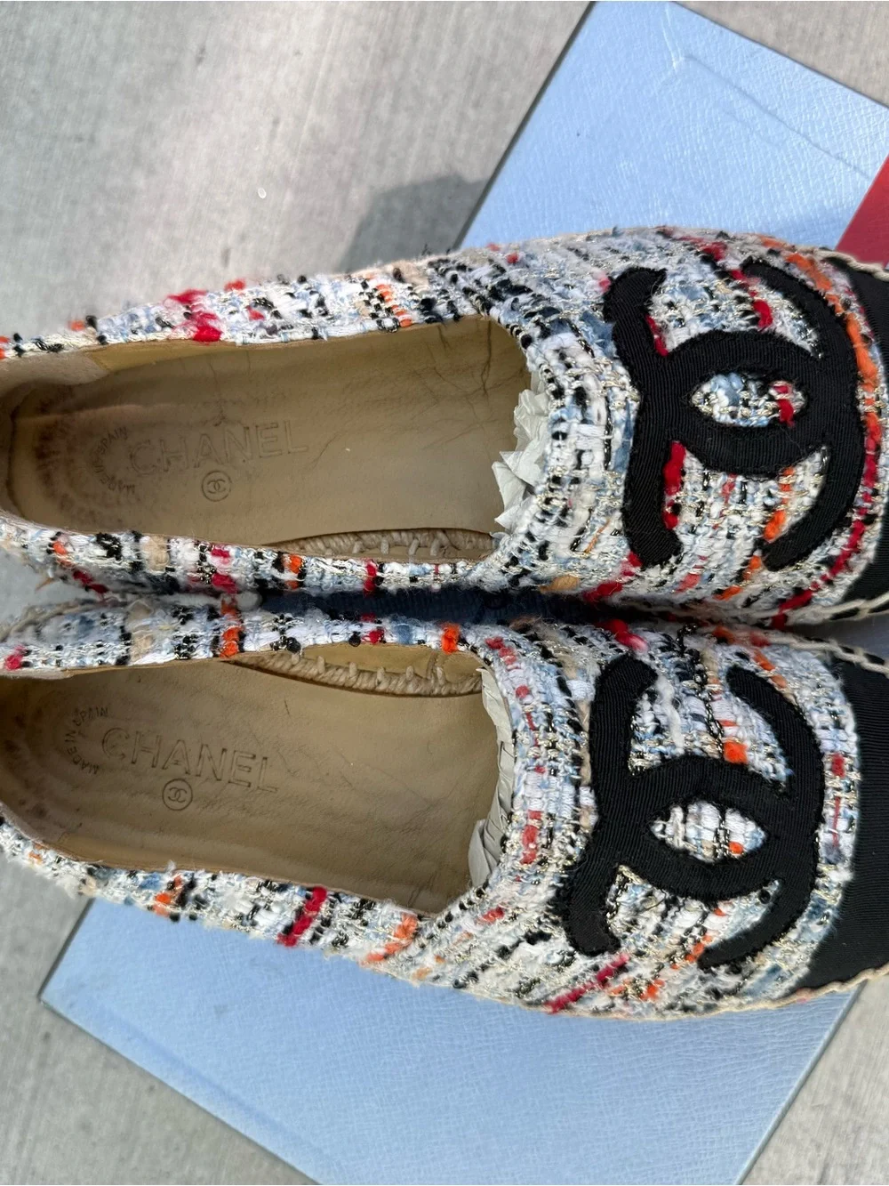 CHANEL Multicolor Tweed Espadrilles with Black CC Cap Toe
